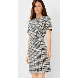 Ann Taylor Houndstooth Stretch Short Sleeve Career Sheath Dress NWT